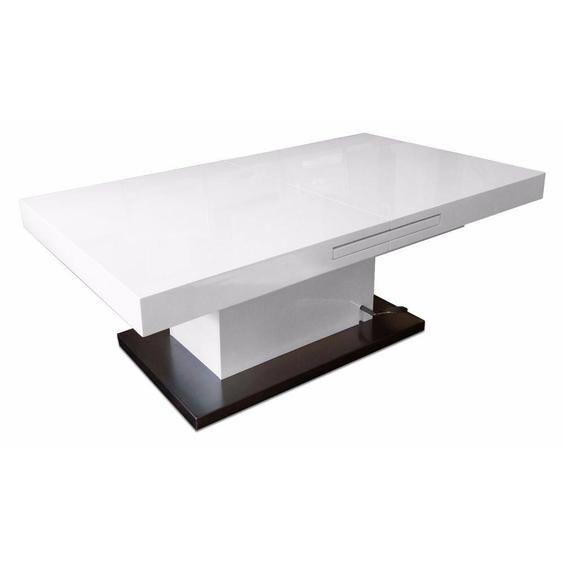 Table basse relevable extensible SETUP blanc brillant socle acier brossé