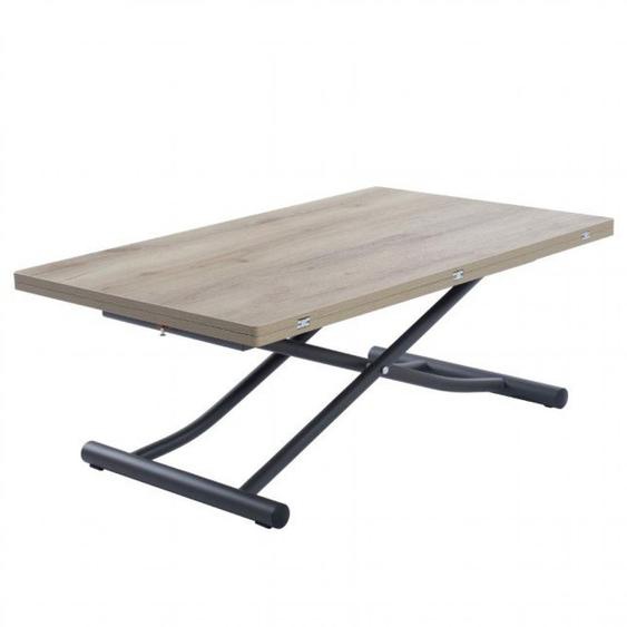 Table basse relevable extensible TRENDY mélaminé chêne ancien pied gris graphite