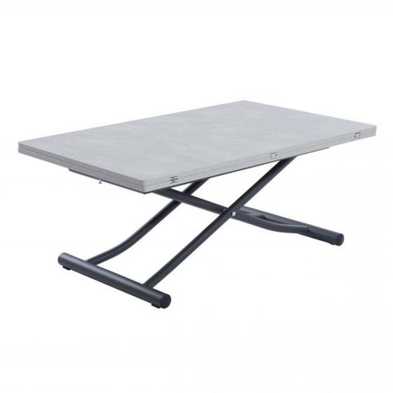 Table basse relevable extensible TRENDY mélaminé gris béton pied gris graphite