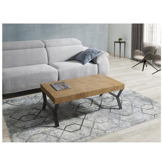 Table basse relevable ZEN 110 x 60 x 41 cm  pieds métal noir plateau chêne noueux