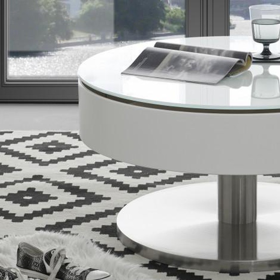 Table basse ronde blanc mat et verre - Canton