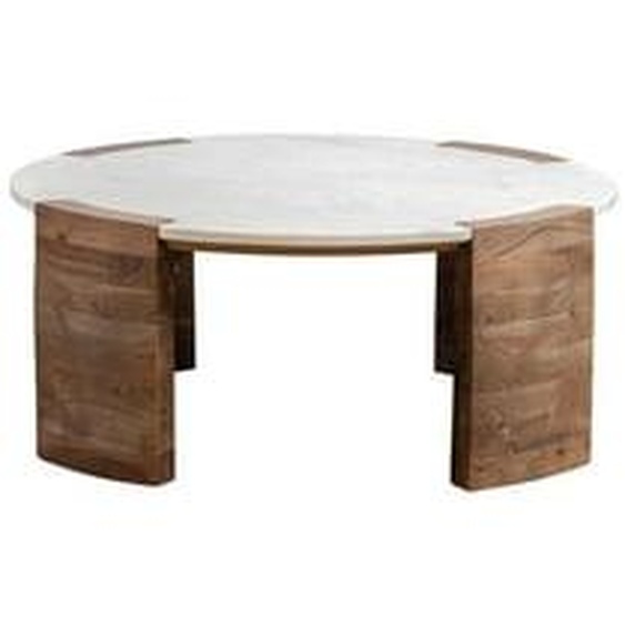 Table basse ronde D.85 cm TORVI plateau marbre et pieds bois massif dacacia