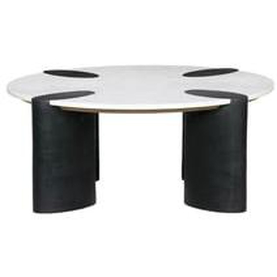 Table basse ronde D.90 cm CERSEÏ plateau marbre et pieds bois massif de manguier noir
