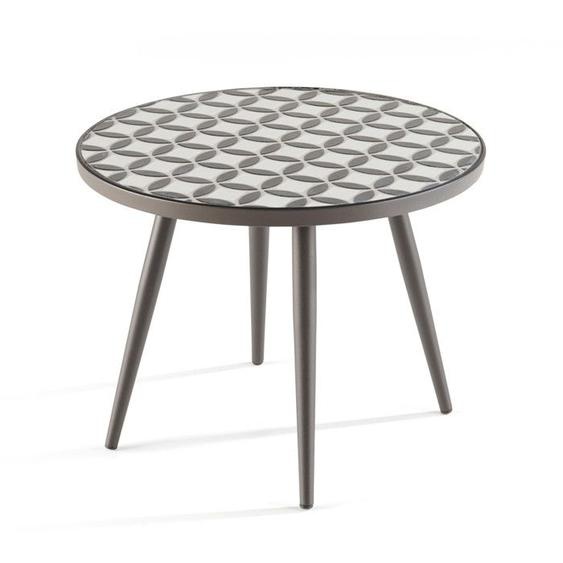 Table basse ronde de jardin en acier gris plateau en céramique - Oviala