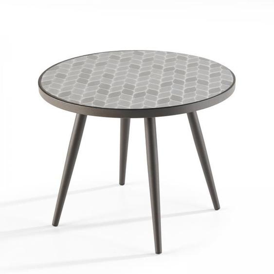 Table basse ronde de jardin en acier noir plateau en céramique