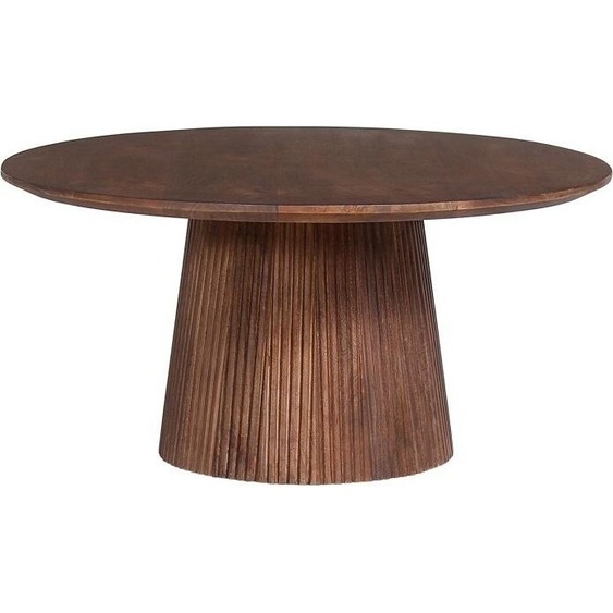 Table basse ronde de la collection RIMBAUD, effet bois brun clair, diamètre 80 cm.