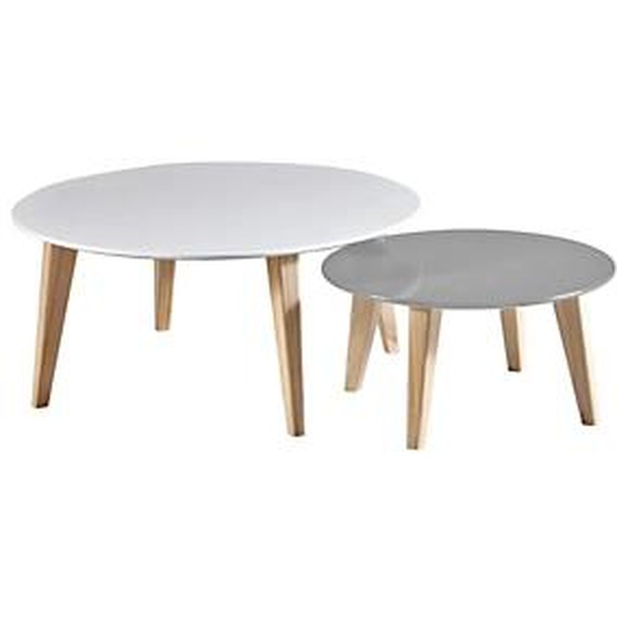 Table basse ronde Elias - Lot de 2 tables - Blanc / Taupe