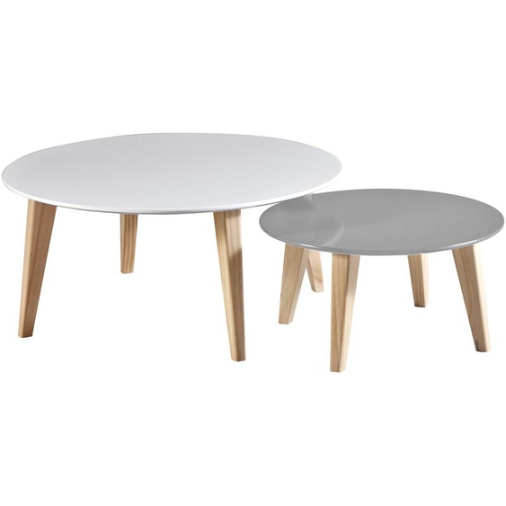Table basse ronde Elias - Lot de 2 tables - Blanc / Taupe