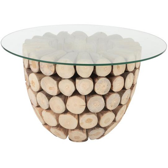 Table basse ronde en rondin et verre Noldor