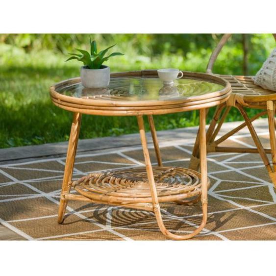 Table basse ronde en rotin - JARDILINE - Rinca - Plateau en verre - Hauteur 50 cm