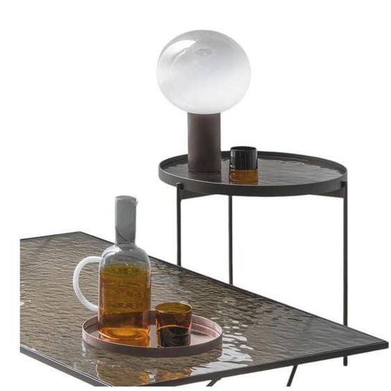 Table basse ronde ESPRIT acier bronze verre forgé bronze