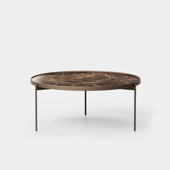 Table basse ronde ESPRIT acier bronze verre trempé marron empereur