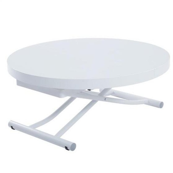 Table basse ronde relevable et extensible SATURNA laqué blanc brillant
