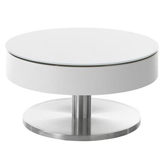 Table basse ronde VOLA 79 cm diamètre-plateau HWP blanc pivotant piétement acier brosse