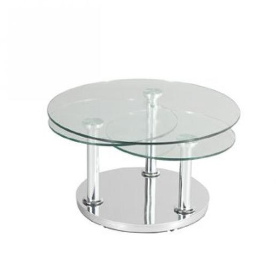Table basse ROSE 3 plateaux en verre trempé et pied en acier chromé