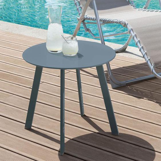 Table dappoint de jardin ronde Saona bleu canard mat 50x45cm en acier cataphorèse - Hespéride