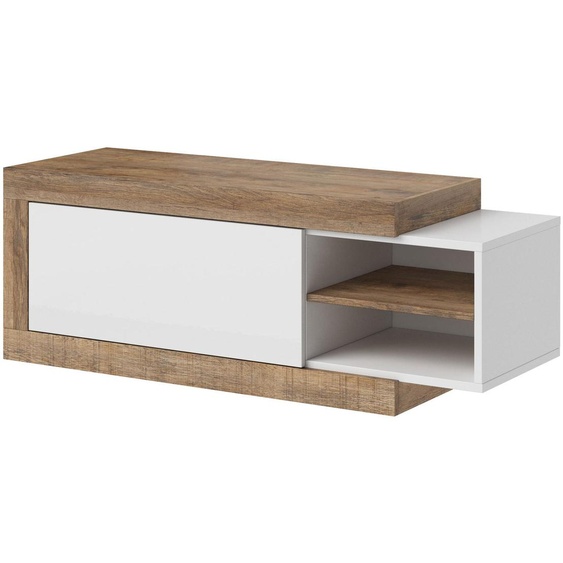 Table basse Saragossa, table de salon extensible 120-154 x 60 x 43 cm, blanc brillant, chêne Samdal