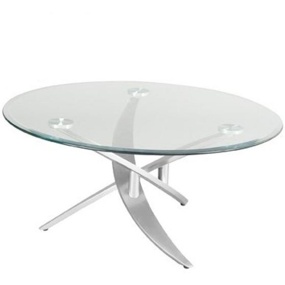 Table basse sculpturale BAMBOU en verre trempé et pied en acier brossé satiné