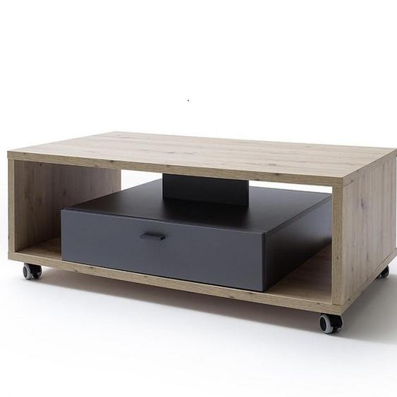 Table basse SOLO 115 X 65 CM Mélamine chêne Façade Gris royal