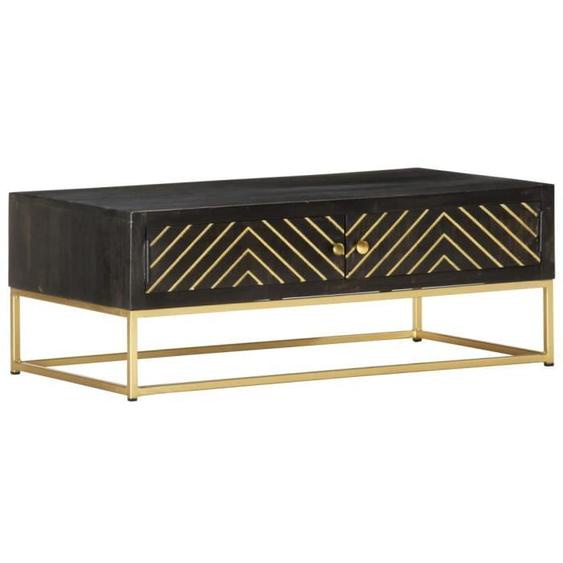 Table basse - VIDAXL - Noir et doré - Bois solide de manguier - Laqué - Vintage
