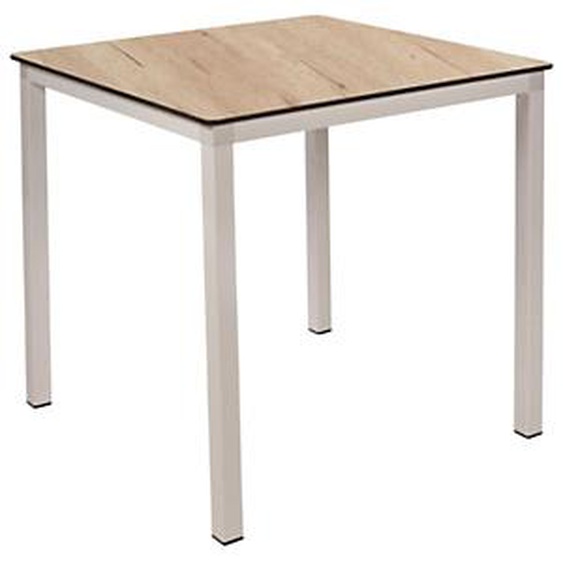 Table carrée empilable Harvey L.70 x P.70 cm - Usage intérieur & extérieur - Plateau Chêne - Pieds blanc