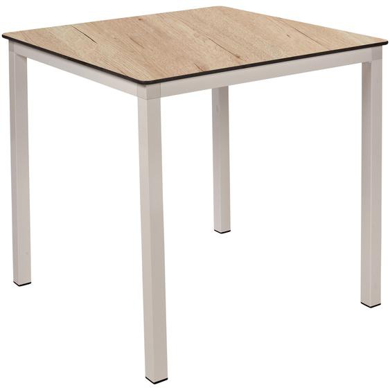 Table carrée empilable Harvey L.70 x P.70 cm - Usage intérieur & extérieur - Plateau Chêne - Pieds blanc