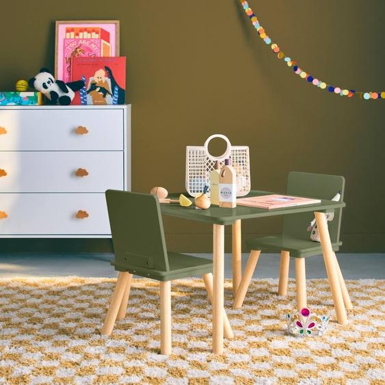 Table Carrée Enfant Bois De Pin 2 Assises - Judith Vert Olive