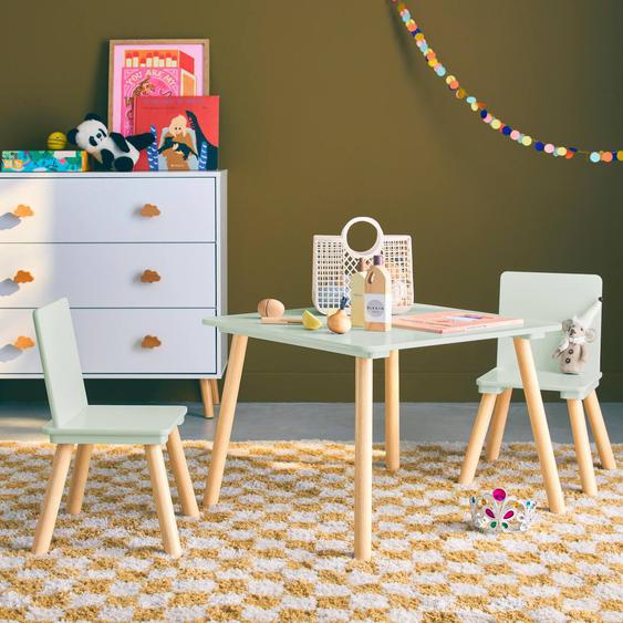 Table Carrée Enfant Bois De Pin 2 Chaises Judith Vert