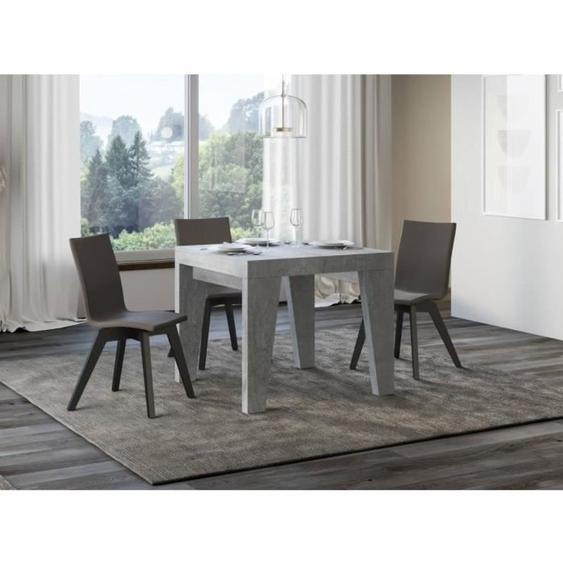 Table carrée extensible 4 à 10 personnes L 90 à 246 cm gris effet ciment Naxo 2 pieds