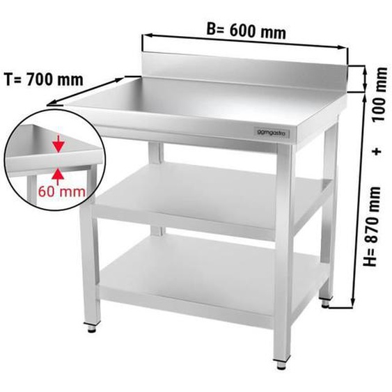Table carrée - GGM Gastro - Inox - 600x700x970 mm - Capacité 400 kg - Pieds réglables