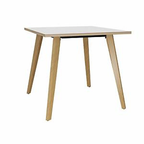 Table carrée Halden - L.80 x P.80 cm - Plateau Blanc bords Chêne - Pieds bois Chêne