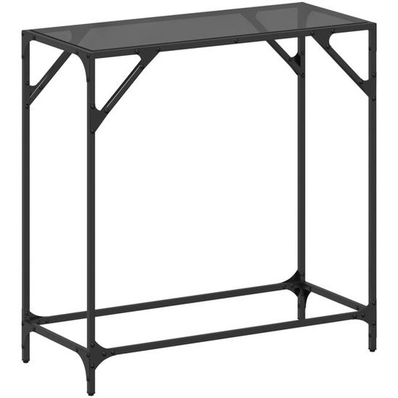 Table console avec dessus en verre noir 80x35x81 cm acier