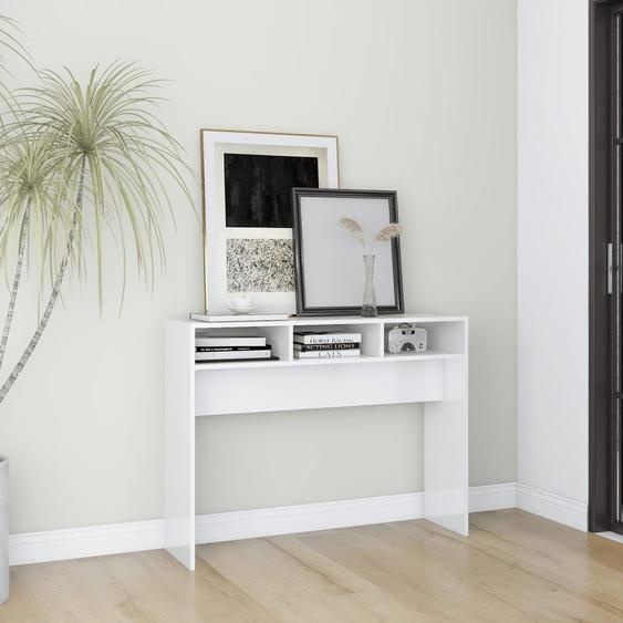 Table console blanc brillant 105x30x80 cm bois dingénierie