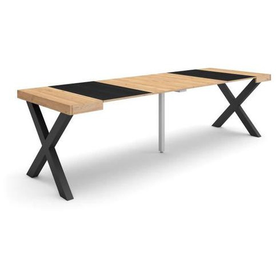 Table console extensible, 260, Pour 12 personnes, 262x90x72,6cm, Pieds bois massif, Chêne et noir, RF2803