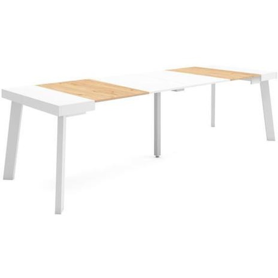 Table console extensible, 260, Pour 12 personnes, 262x90x72,6cm, Pieds en bois, Chêne et blanc, RF3116