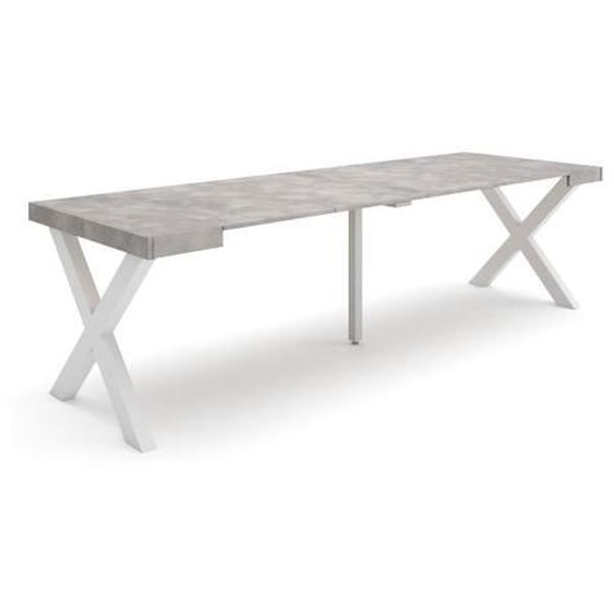 Table console extensible, 260, Pour 12 personnes, Pieds bois massif, Ciment, RF2817