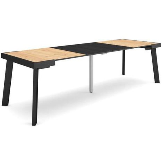 Table console extensible, 260, Pour 12 personnes, Pieds en bois, Chêne et noir, RF3025