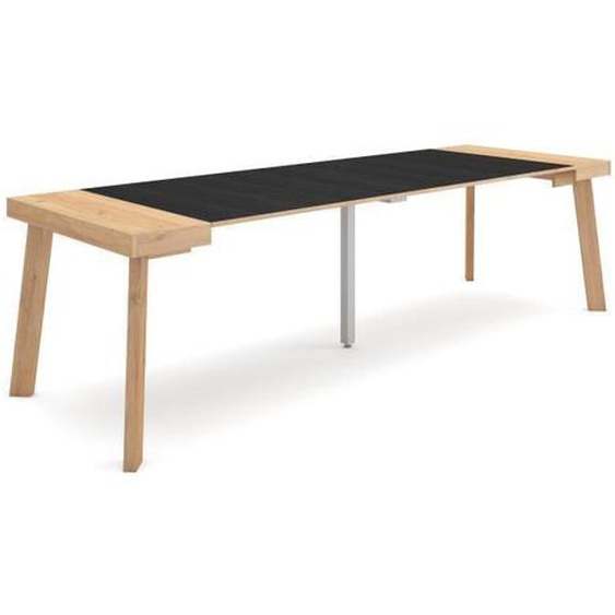 Table console extensible, 260, Pour 12 personnes, Pieds en bois, Chêne et noir, RF3087
