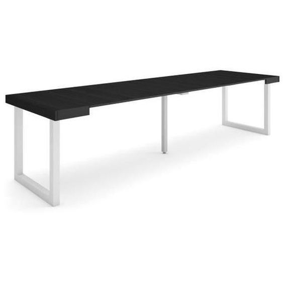 Table console extensible, 300, Pour 14 personnes, 302x90x72,6cm, Pieds bois massif, Noir, RF2963