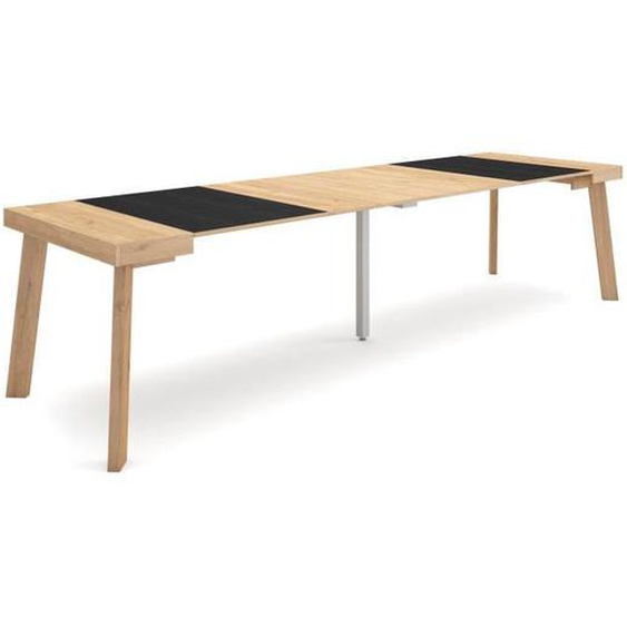 Table console extensible, 300, Pour 14 personnes, 302x90x72,6cm, Pieds en bois, Chêne et noir, RF3100