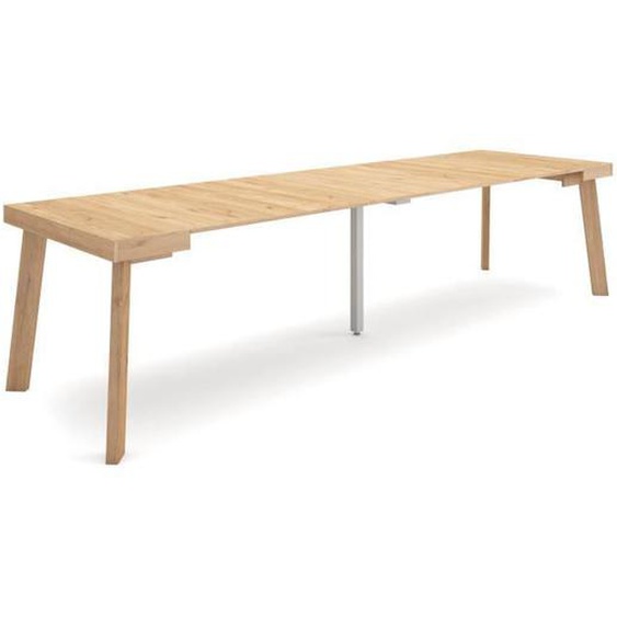 Table console extensible, 302x90x73cm, Pour 14 personnes, Pieds en bois, Chêne, RF3098