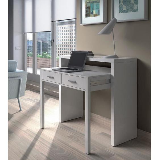 Table console extensible DMORA Billings - Blanc - Bureau PC avec 2 tiroirs