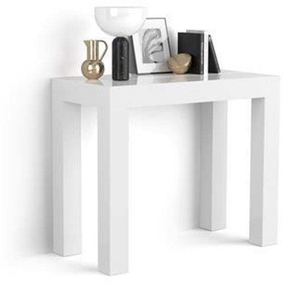 Table Console extensible, First, Blanc laqué brillant