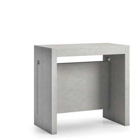 Table console extensible 8 couverts GRANDEZZA effet béton 80 cm avec allonges intégrées