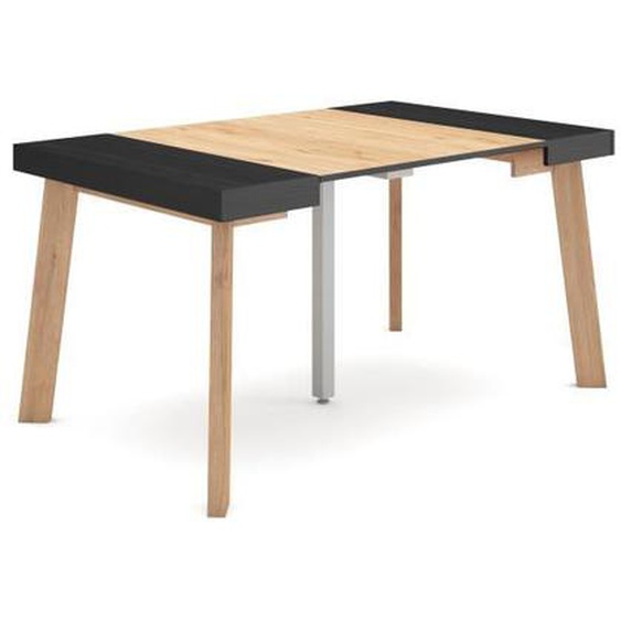 Table console extensible, Pieds en bois, 140, Pour 6 personnes, couleur Chêne et noir, RF3137