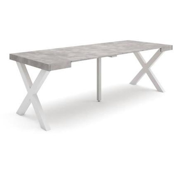 Table console extensible - SKRAUT HOME - 220 - Pieds bois massif - Ciment - Pour 10 personnes