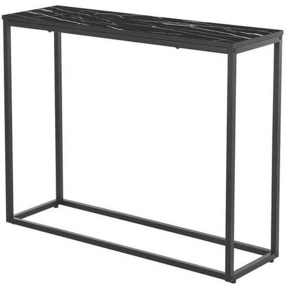 Table console 80 x 100 x 30 cm noir et imitation marbre