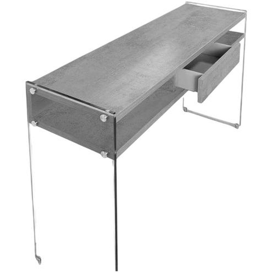 Table console MAYA piétement verre transparent plateau stratifié gris béton