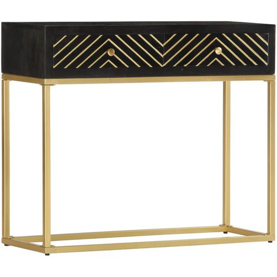 Table console Noir et doré 90x30x75 cm Bois de manguier massif