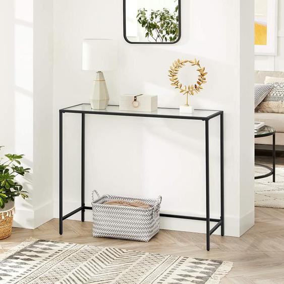 Table Console - VASAGLE - Dessus de Table en Verre trempé - Cadre métallique - Pieds réglables